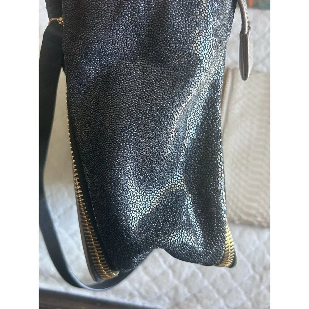 Paige Gamble Taupe Pebbled Leather Blakeley Bag With 2 Snakeskin Gussets
